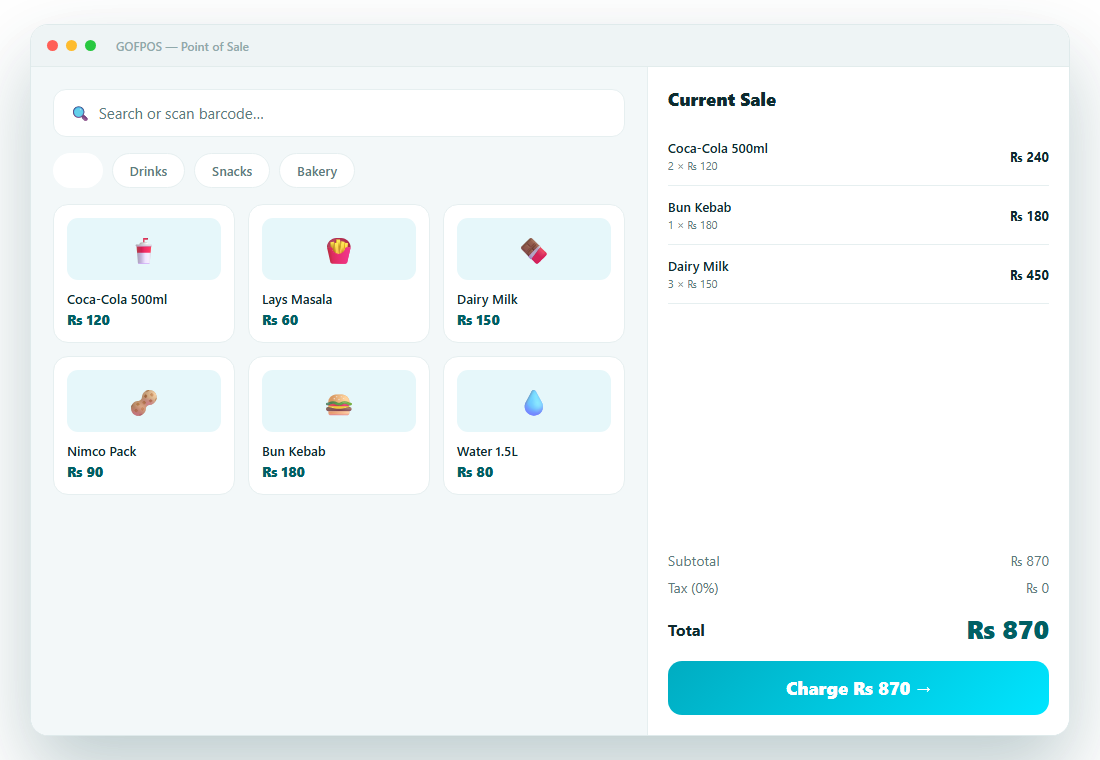 GOFPOS point of sale checkout screen